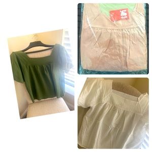 Solid square neck top with puff sleeves